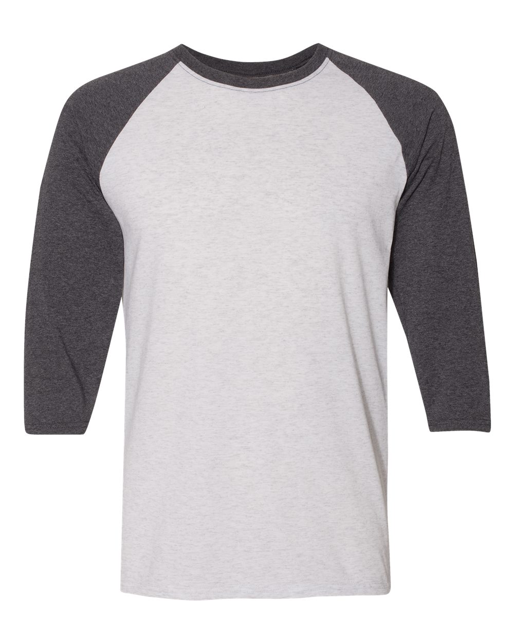 Front View of White Heather/ Black Heather Triblend Three-Quarter Raglan Baseball T-Shirt - 601RR