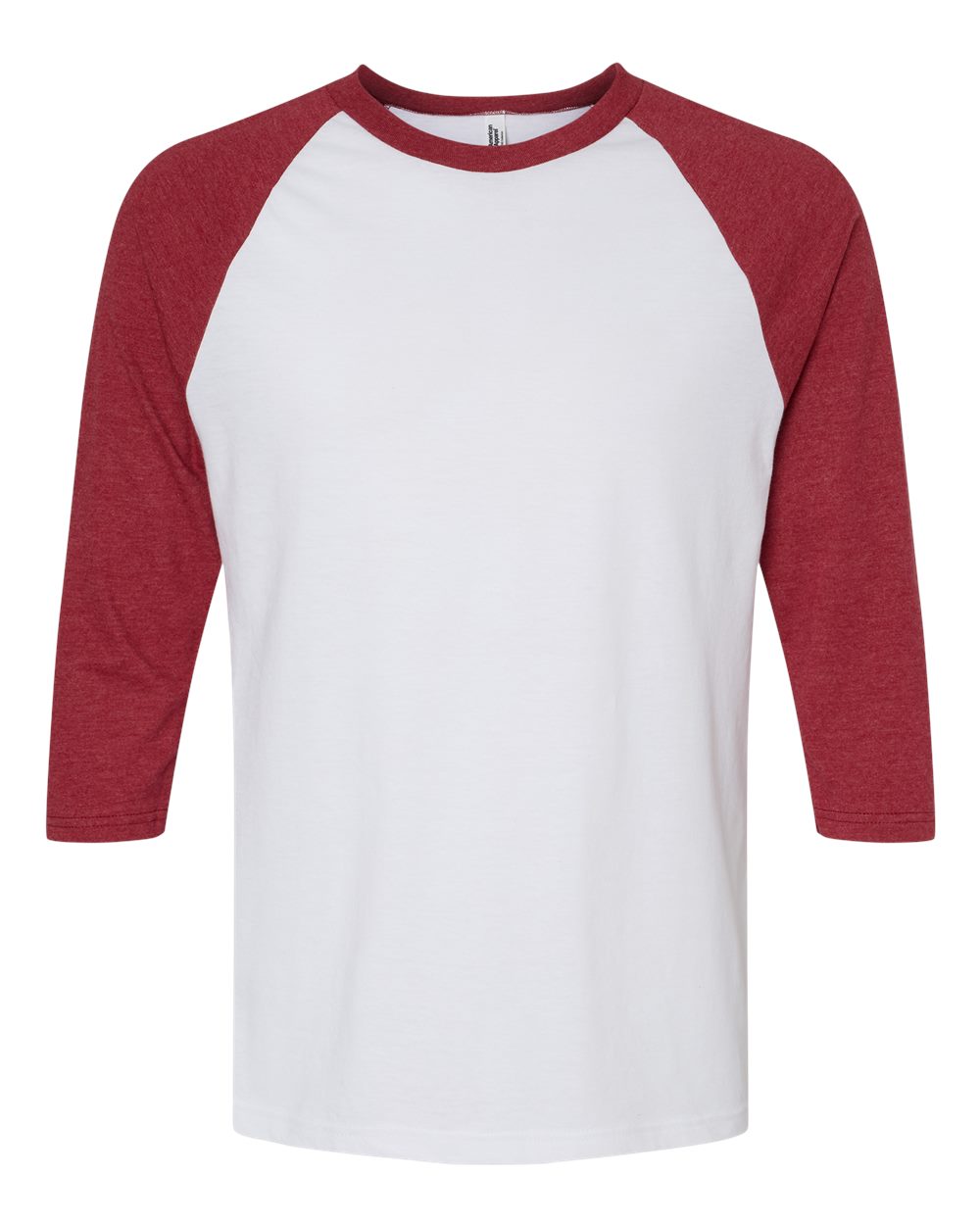Front View of White/ Heather Cardinal CVC Three-Quarter Sleeve Tee - 2003CVC