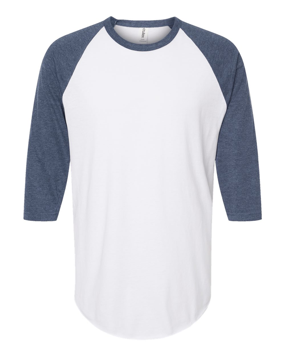 Front View of White/ Heather Denim Fine Jersey Raglan T-Shirt - 245