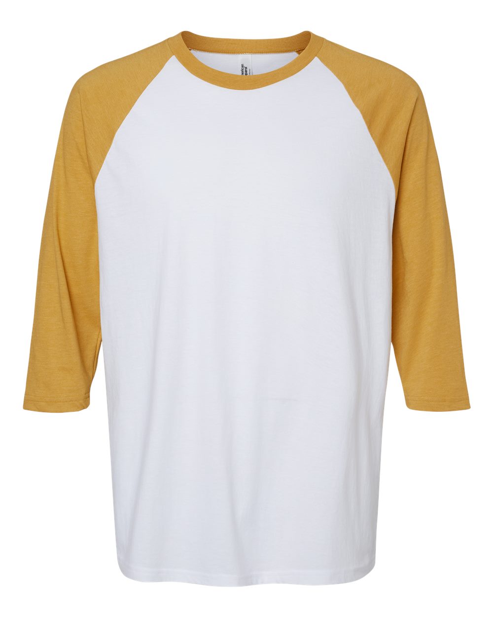 Front View of White/ Heather Mustard CVC Three-Quarter Sleeve Tee - 2003CVC