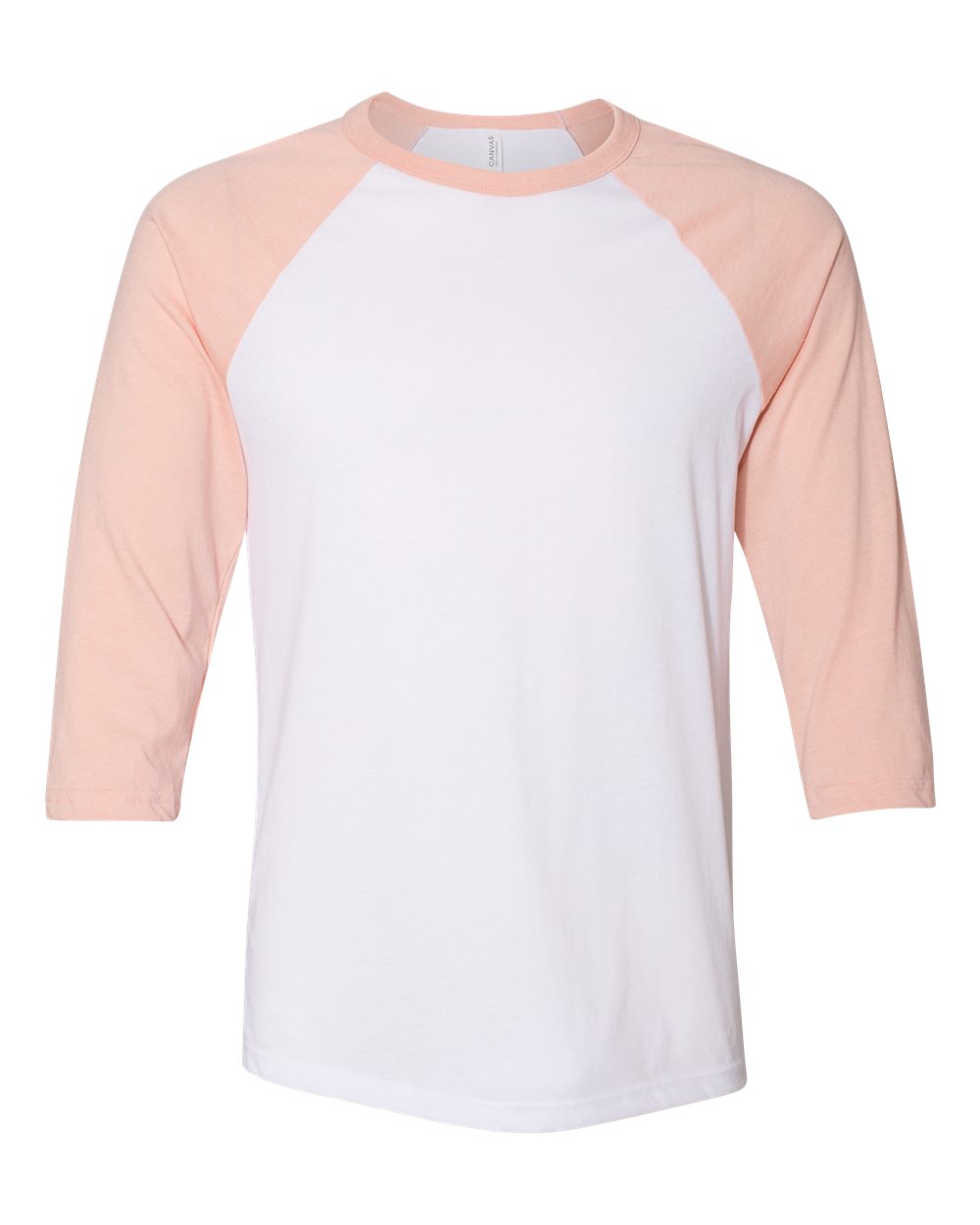 Front View of White/ Heather Peach Three-Quarter Sleeve Baseball Tee - 3200