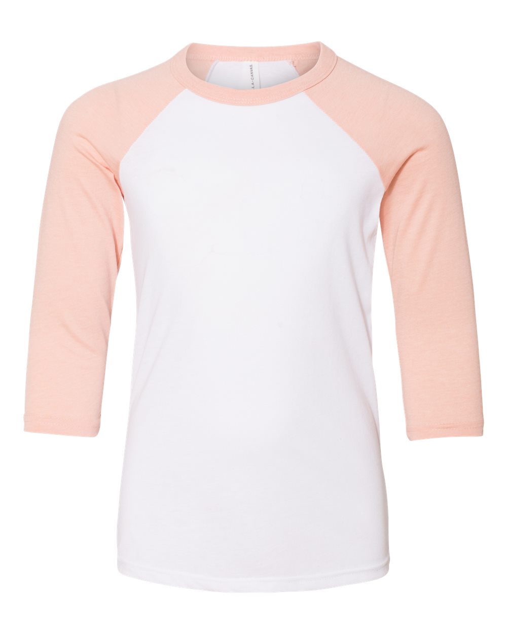 Front View of White/ Heather Peach Youth Three-Quarter Sleeve Baseball Tee - 3200Y
