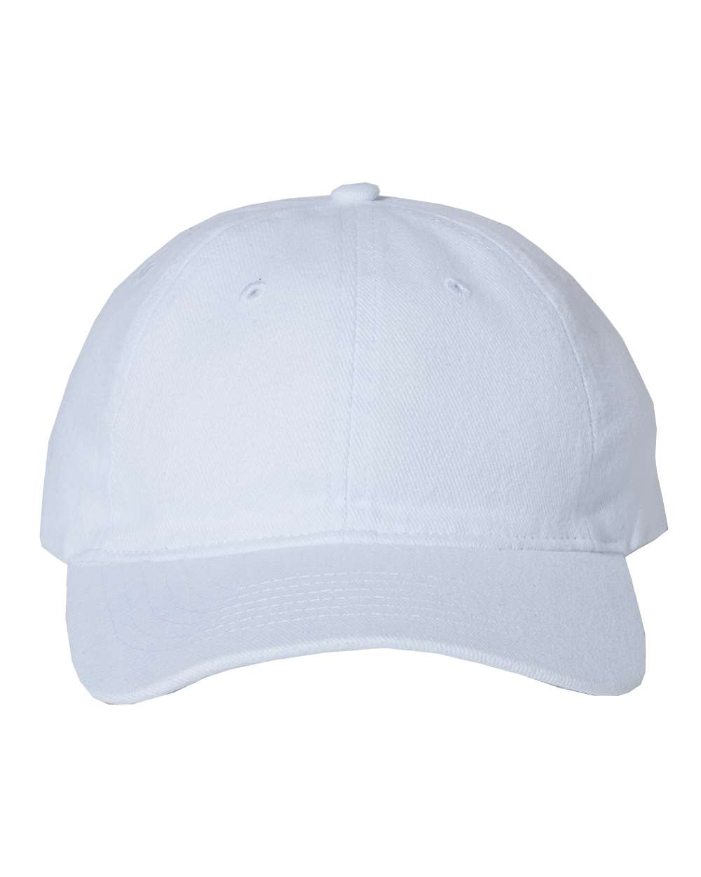 Front View of White Heavy Brushed Twill Unstructured Cap - 9610