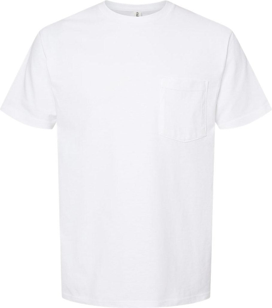 Front View of White Heavyweight Jersey Pocket T-Shirt - 293