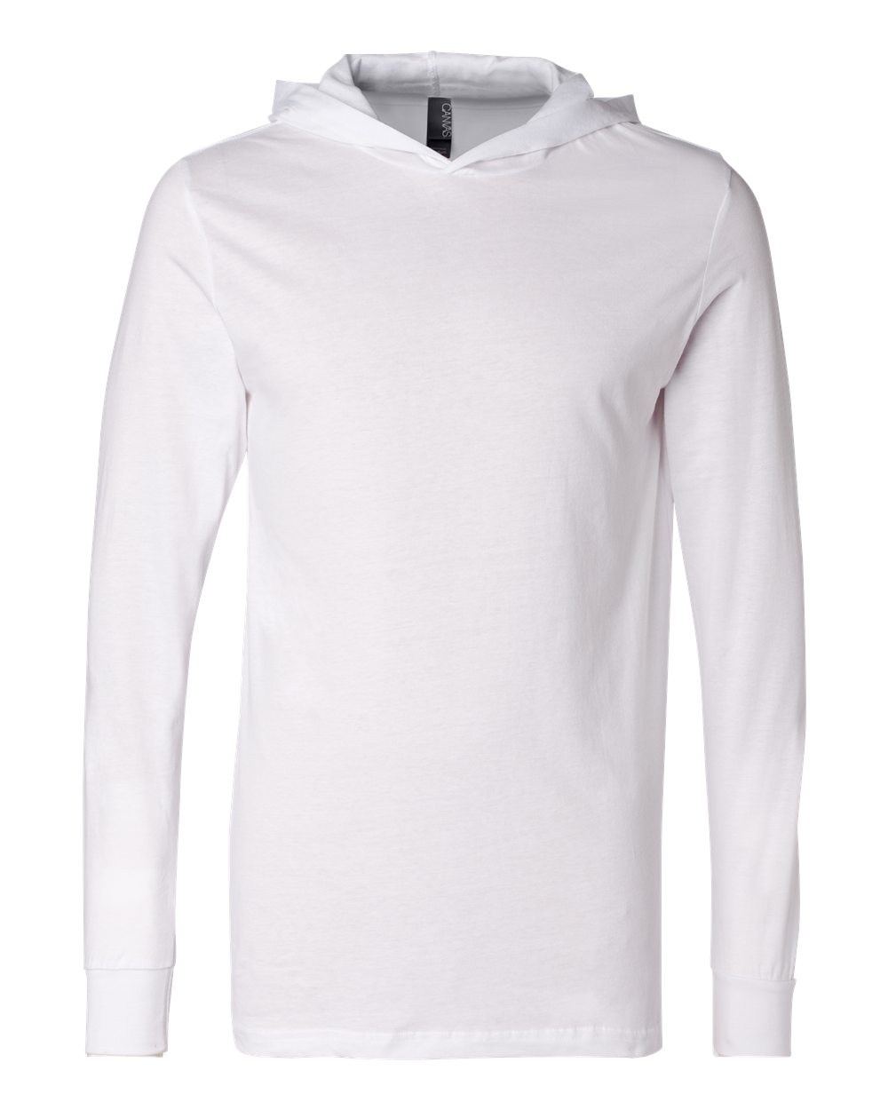 Front View of White Jersey Hooded Long Sleeve Tee - 3512