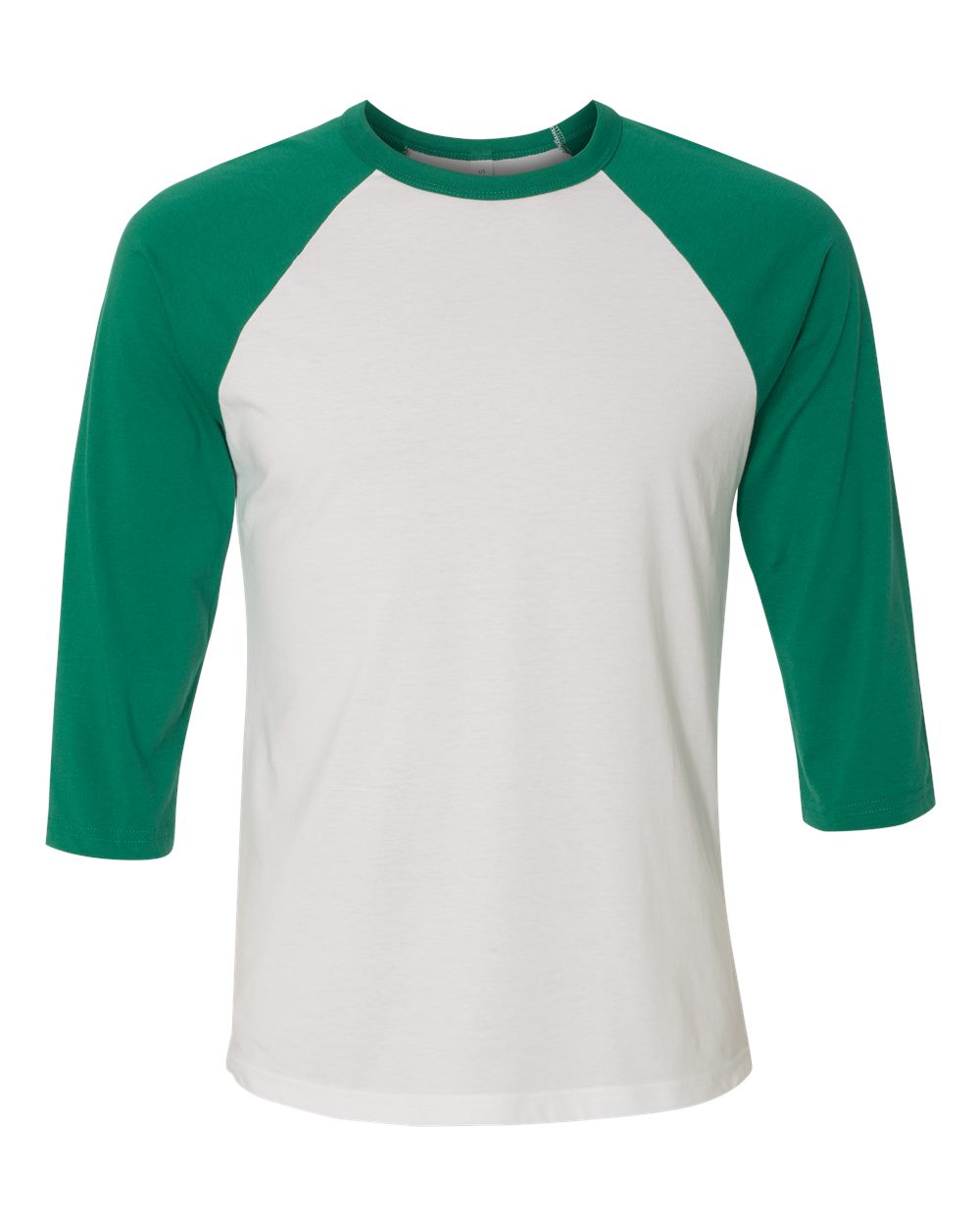 Front View of White/ Kelly Three-Quarter Sleeve Baseball Tee - 3200