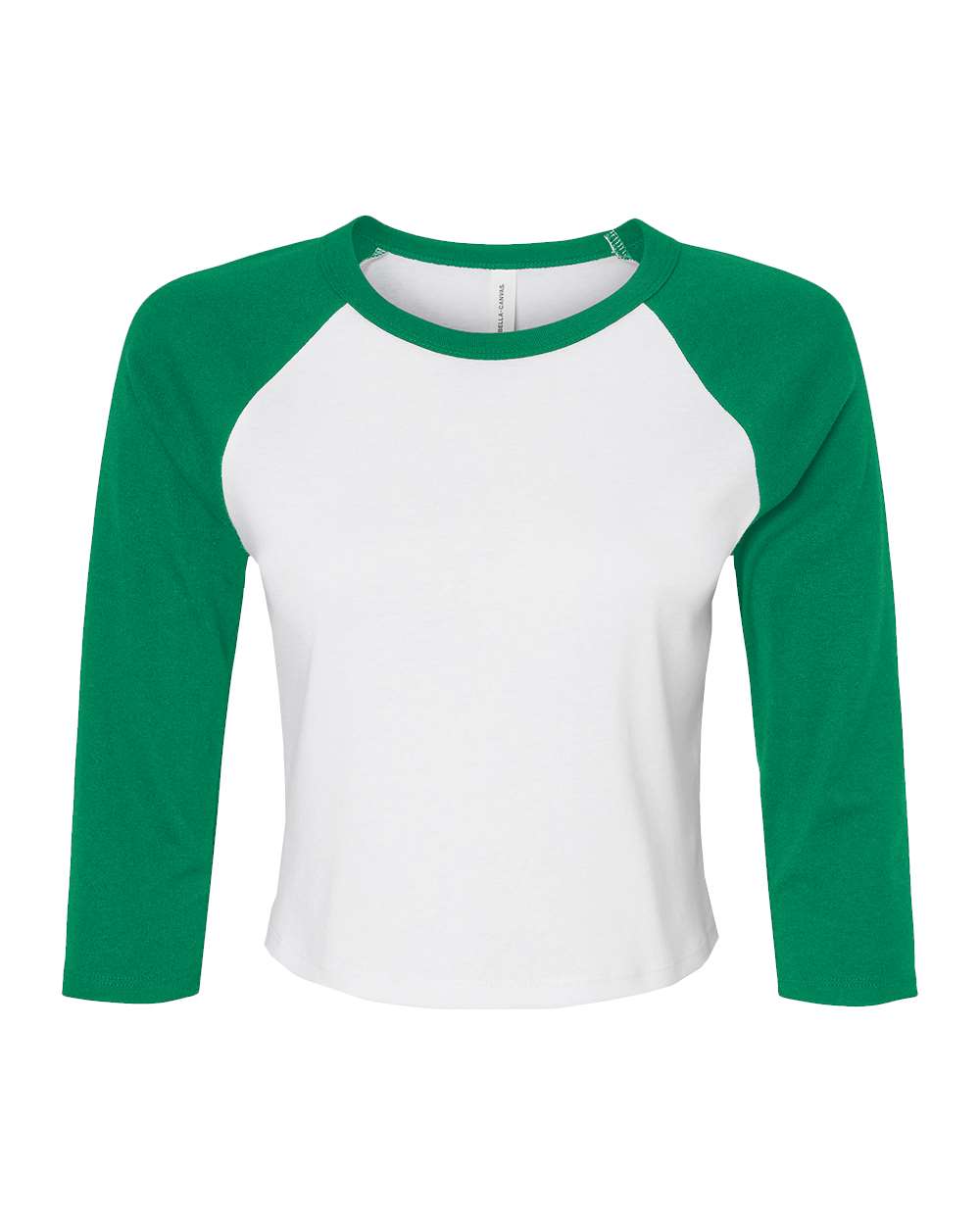 Front View of White/ Kelly Women's Micro Rib 3/4 Raglan Sleeve Baby Tee - 1200