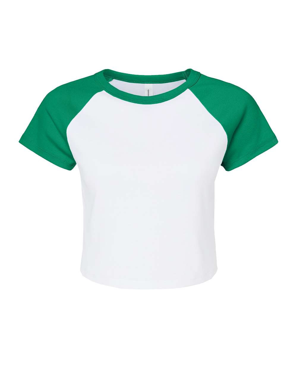 Front View of White/ Kelly Women's Micro Rib Raglan Baby Tee - 1201
