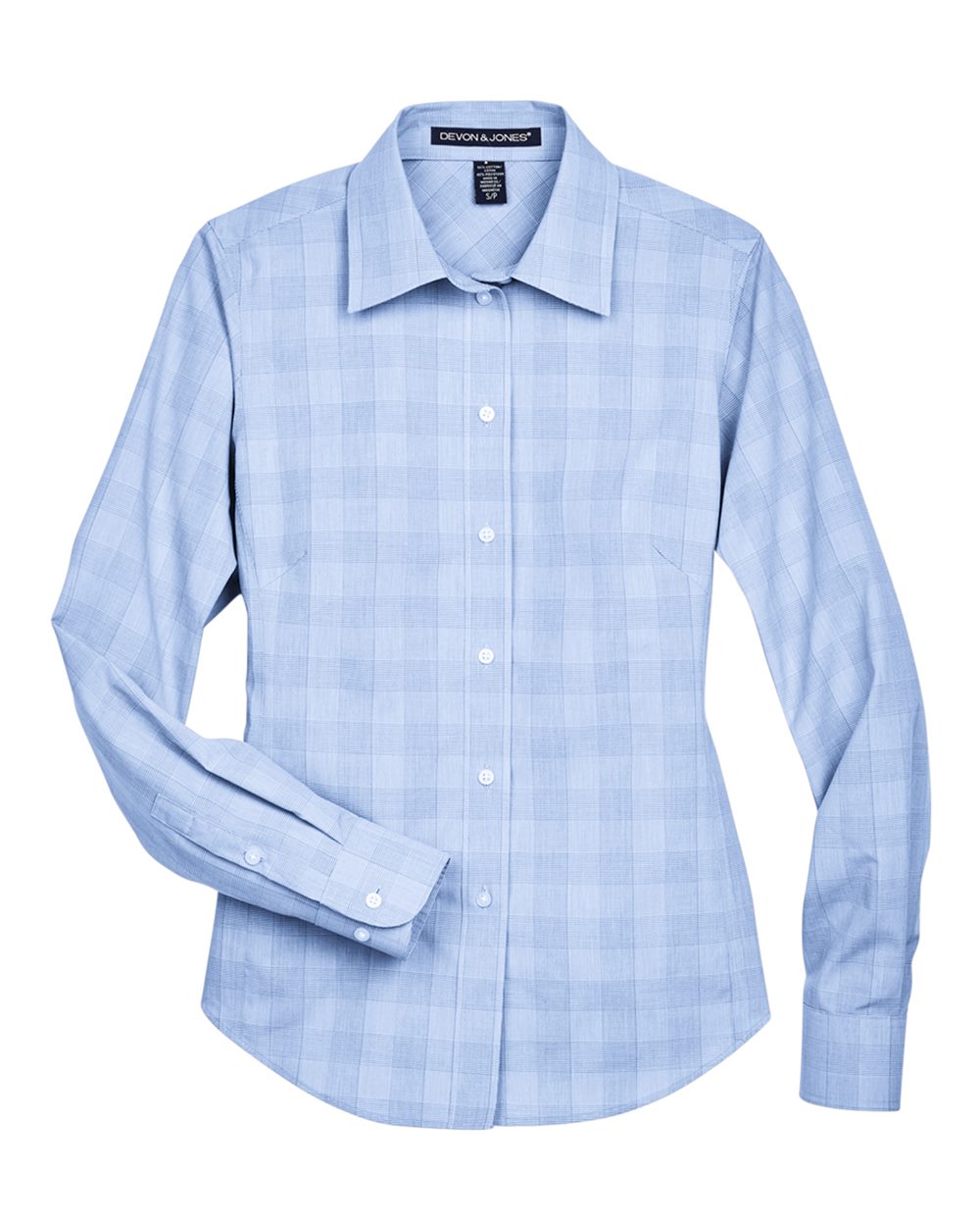 Front View of White/ Light French Blue/ French Blue Women's Crown Collection® Glen Plaid Woven Dress Shirt - DG520W