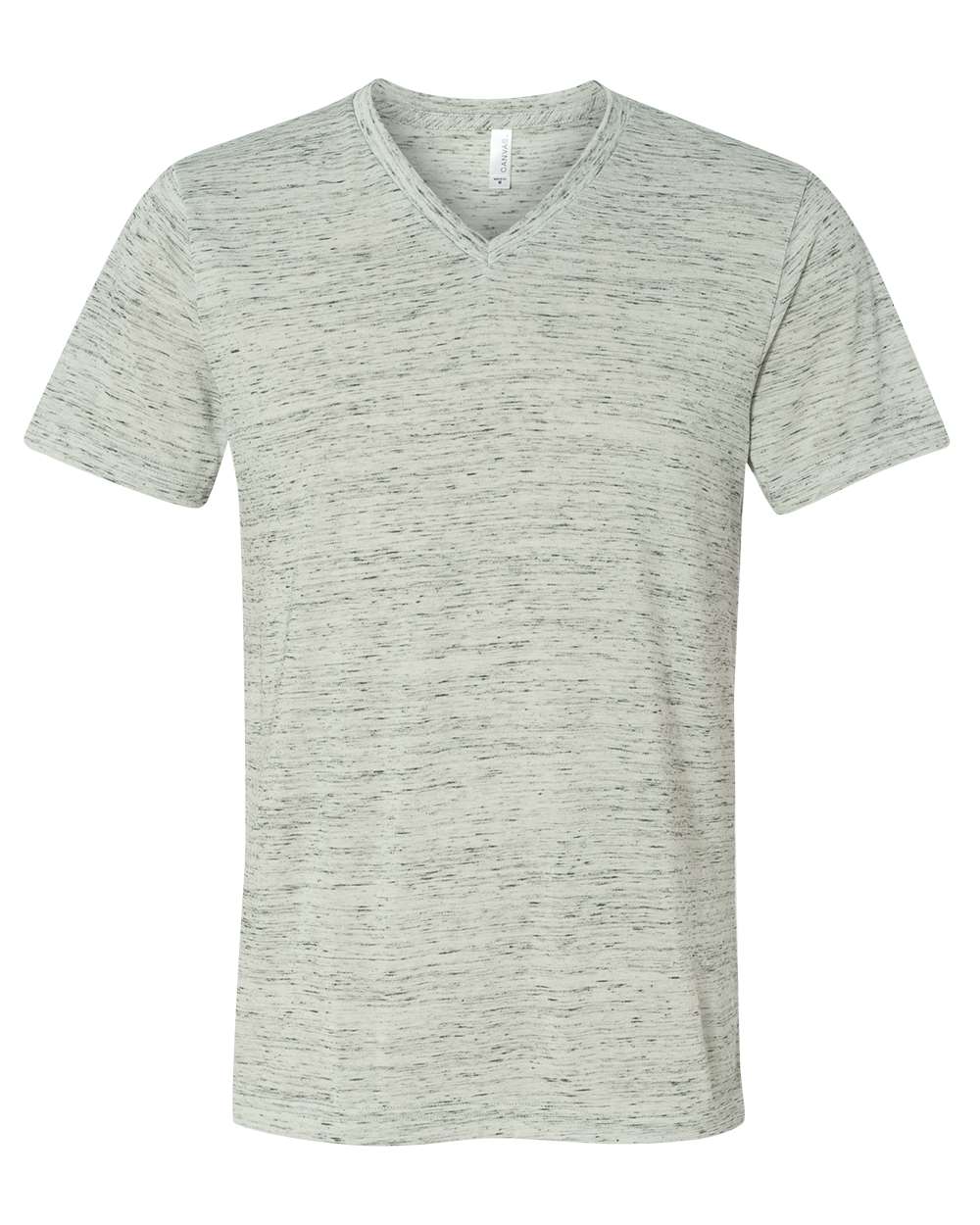 Front View of White Marble Textured Jersey V-Neck Tee - 3655