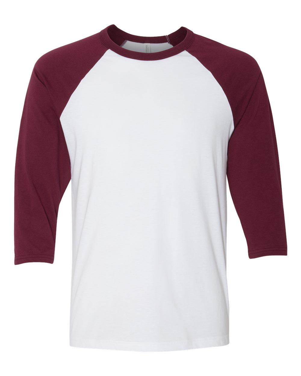 Front View of White/ Maroon Three-Quarter Sleeve Baseball Tee - 3200