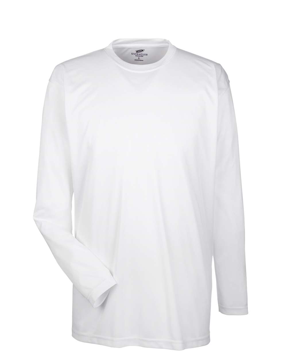 Front View of White Men's Cool & Dry Sport Long Sleeve Performance Interlock T-Shirt - 8422