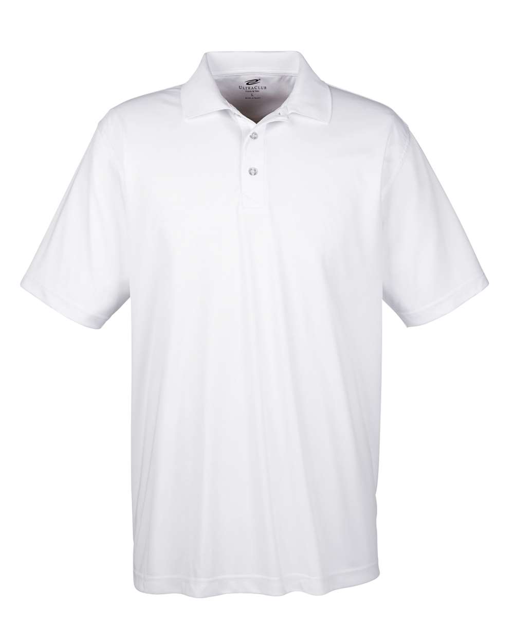 Front View of White Men's Cool & Dry Sport Performance Interlock Polo - 8425
