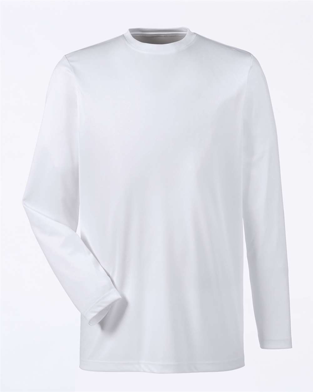 Front View of White Men's Cool & Dry Sport Performance Long Sleeve T-Shirt - 8622