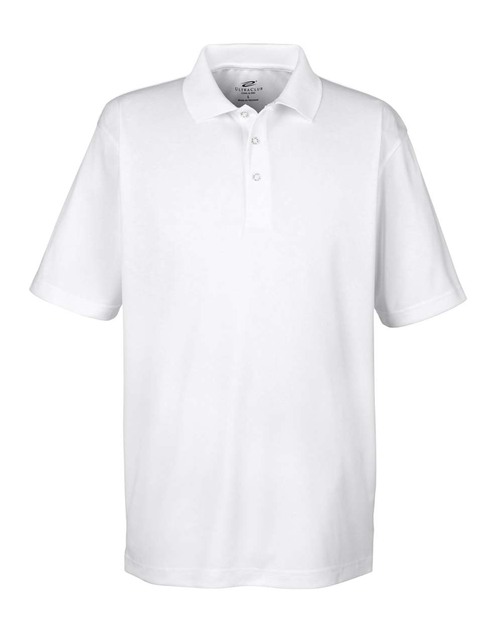 Front View of White Men's Cool & Dry Sport Polo - 8405