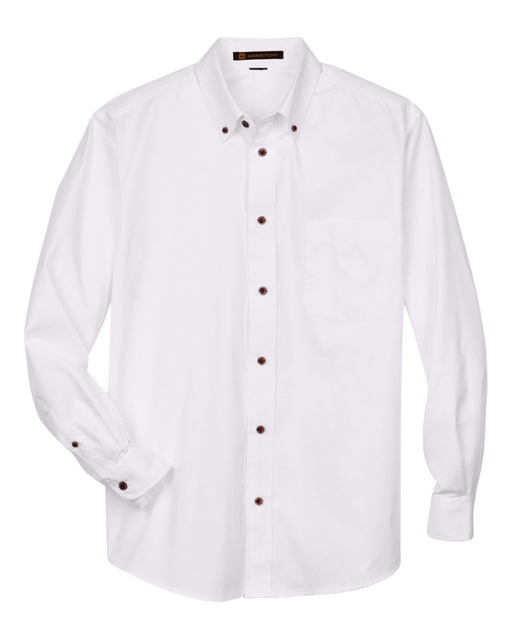 Front View of White Men's Easy Blend™ Long Sleeve Twill Shirt - M500