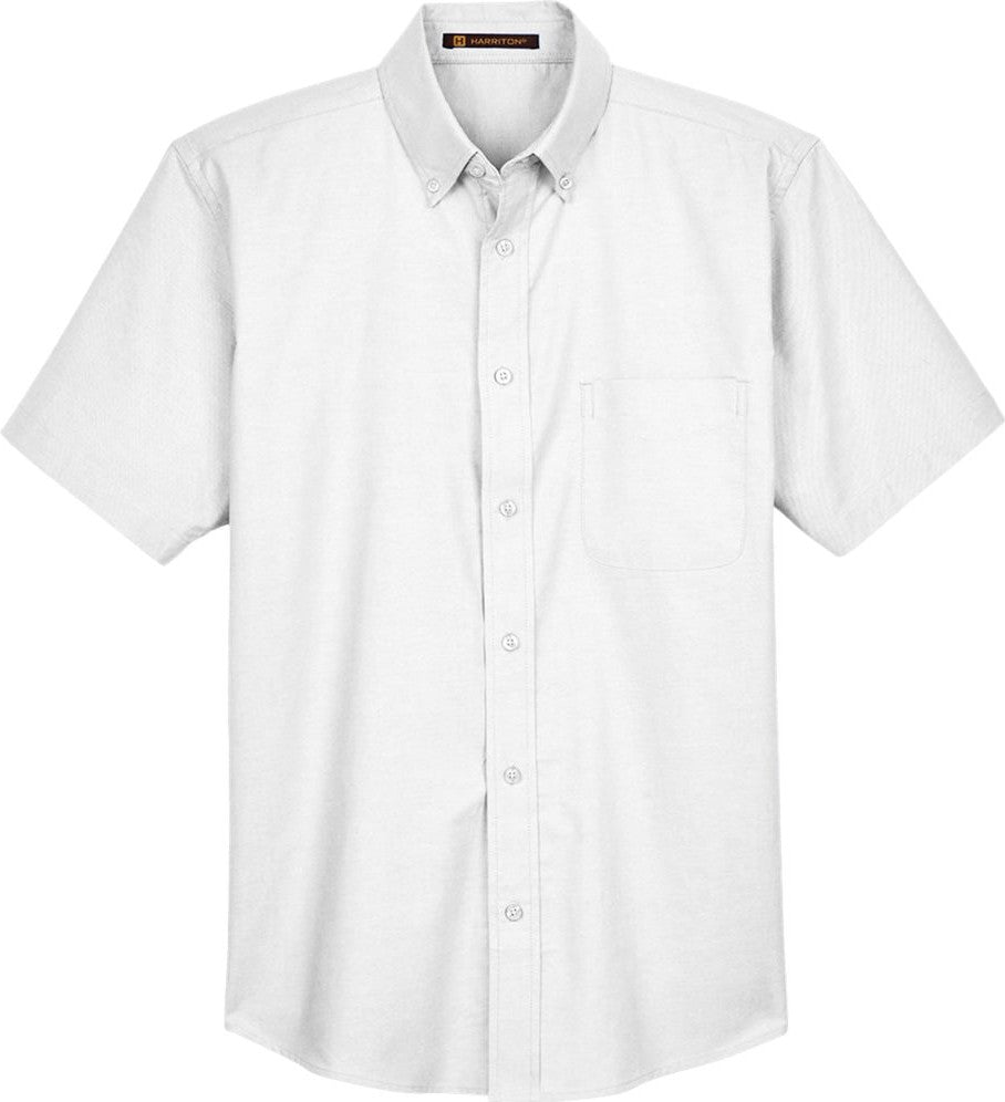 Front View of White Men's Oxford Short Sleeve with Stain-Release - M600S
