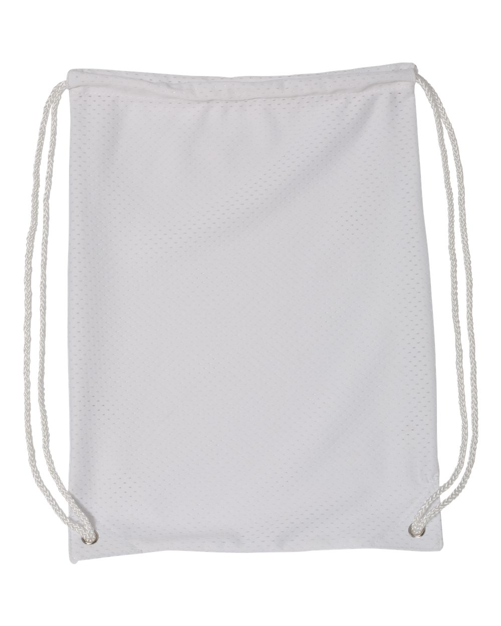 Front View of White Mesh Drawstring Backpack - 8895