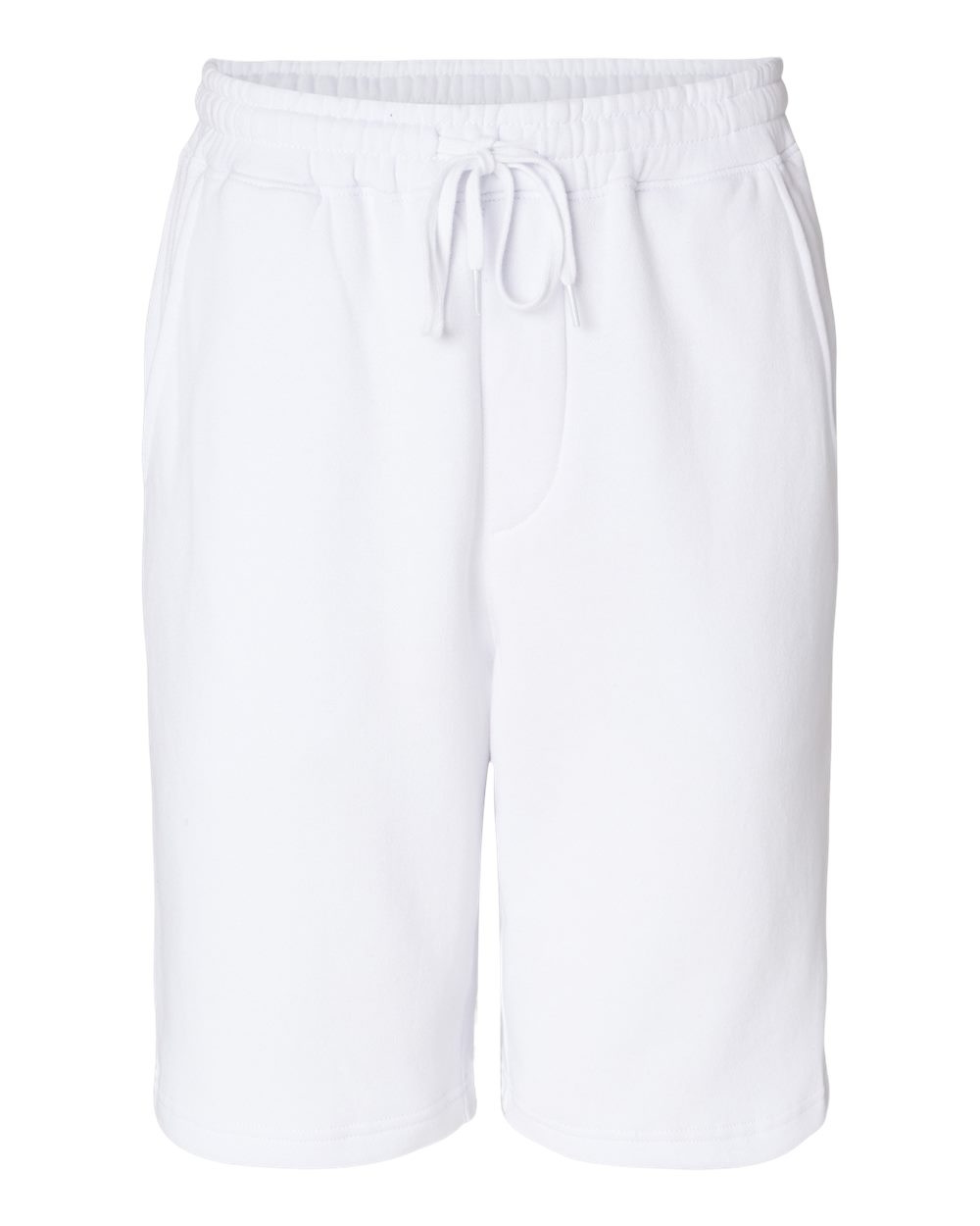 Front View of White Midweight Fleece Shorts - IND20SRT