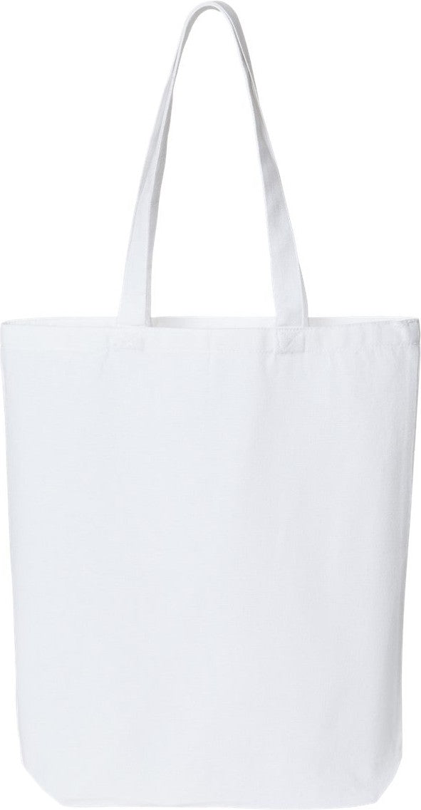 Front View of White Midweight Recycled Gusseted Tote - OAD106R