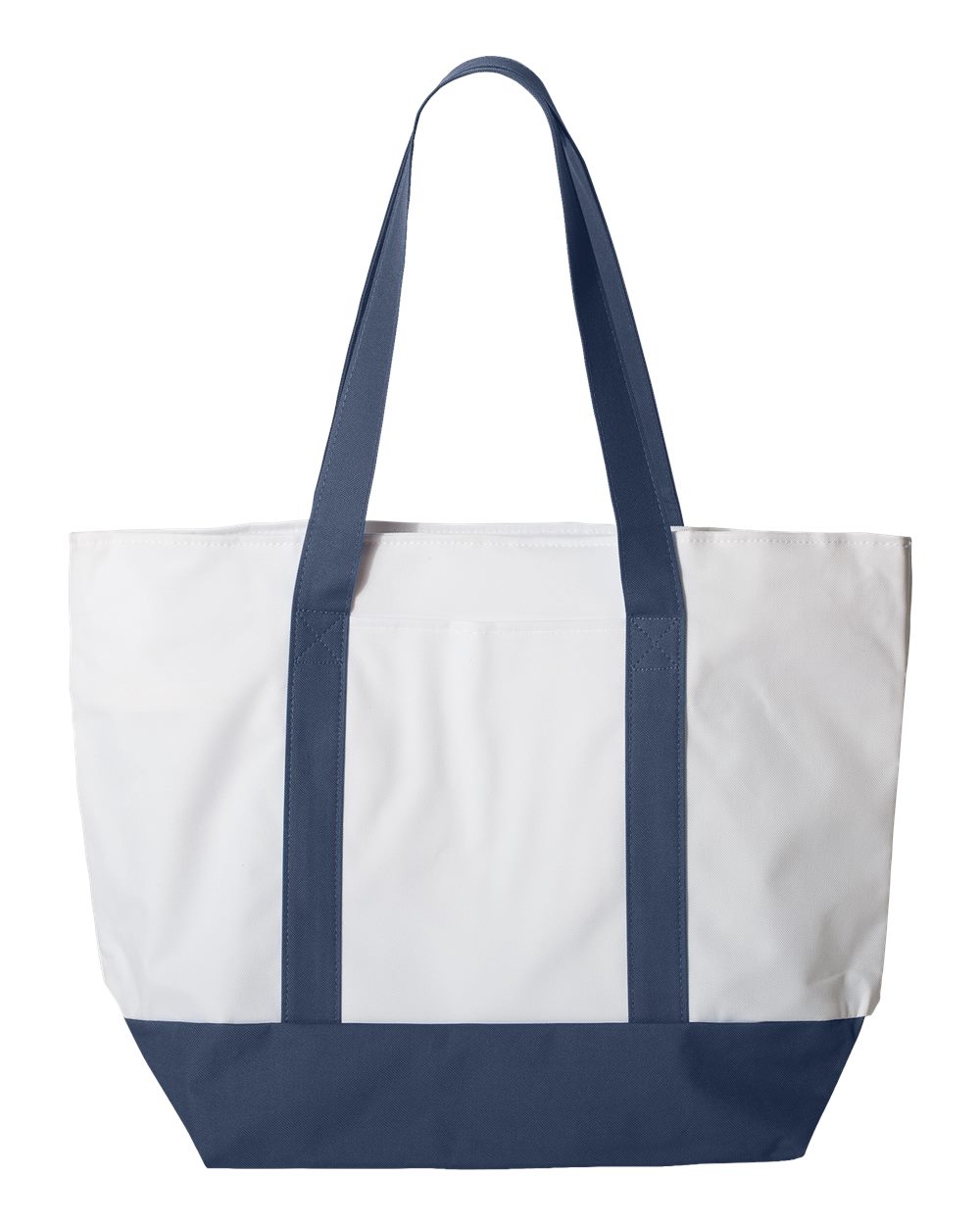 Front View of White/ Navy Bay View Giant Zippered Tote - 7006