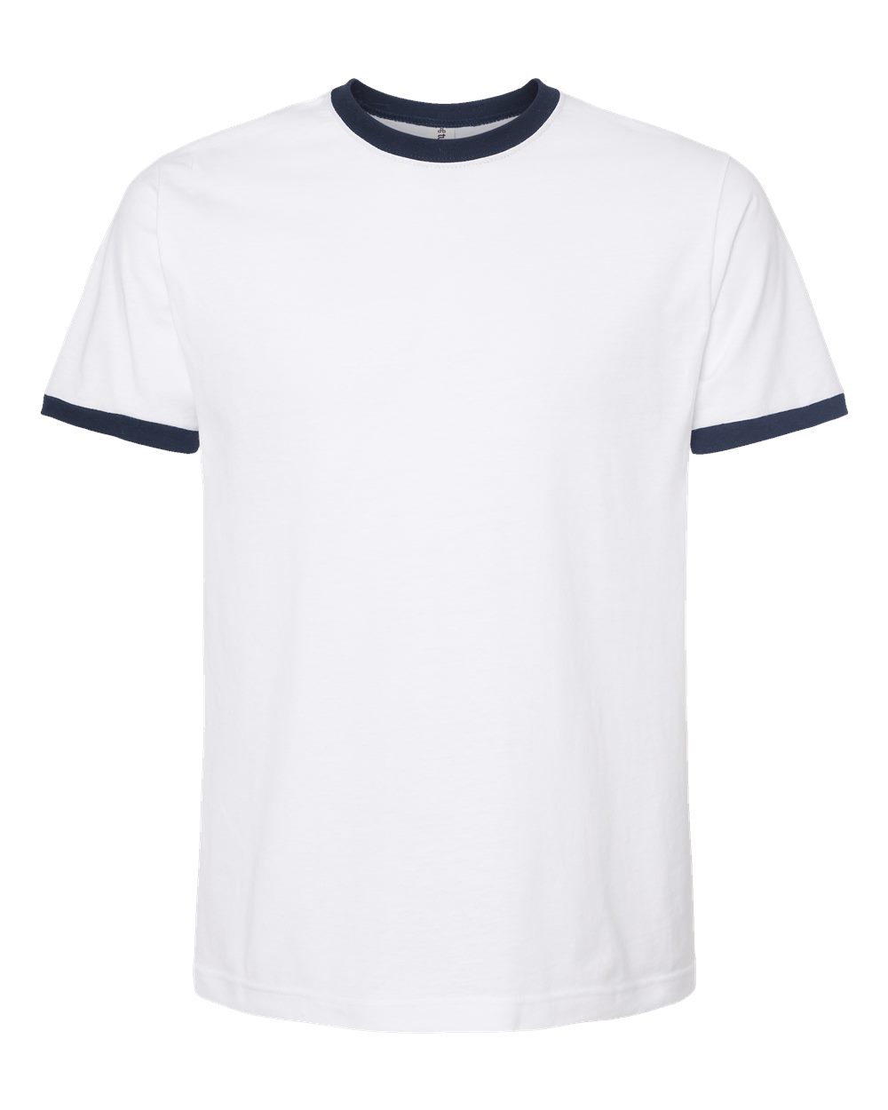 Front View of White/ Navy Fine Jersey Ringer T-Shirt - 246
