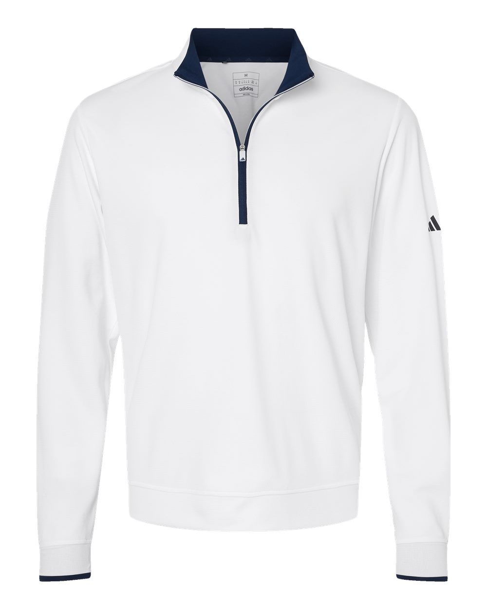 Front View of White/ Navy Lightweight Quarter-Zip Pullover - A2002