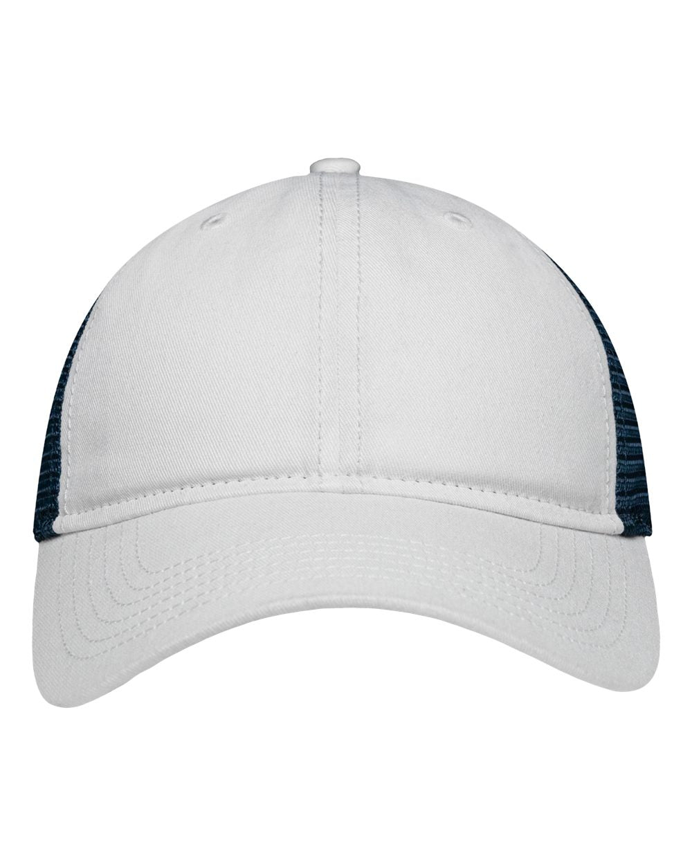 Front View of White/ Navy Mesh Dad Hat Fit - SP1750