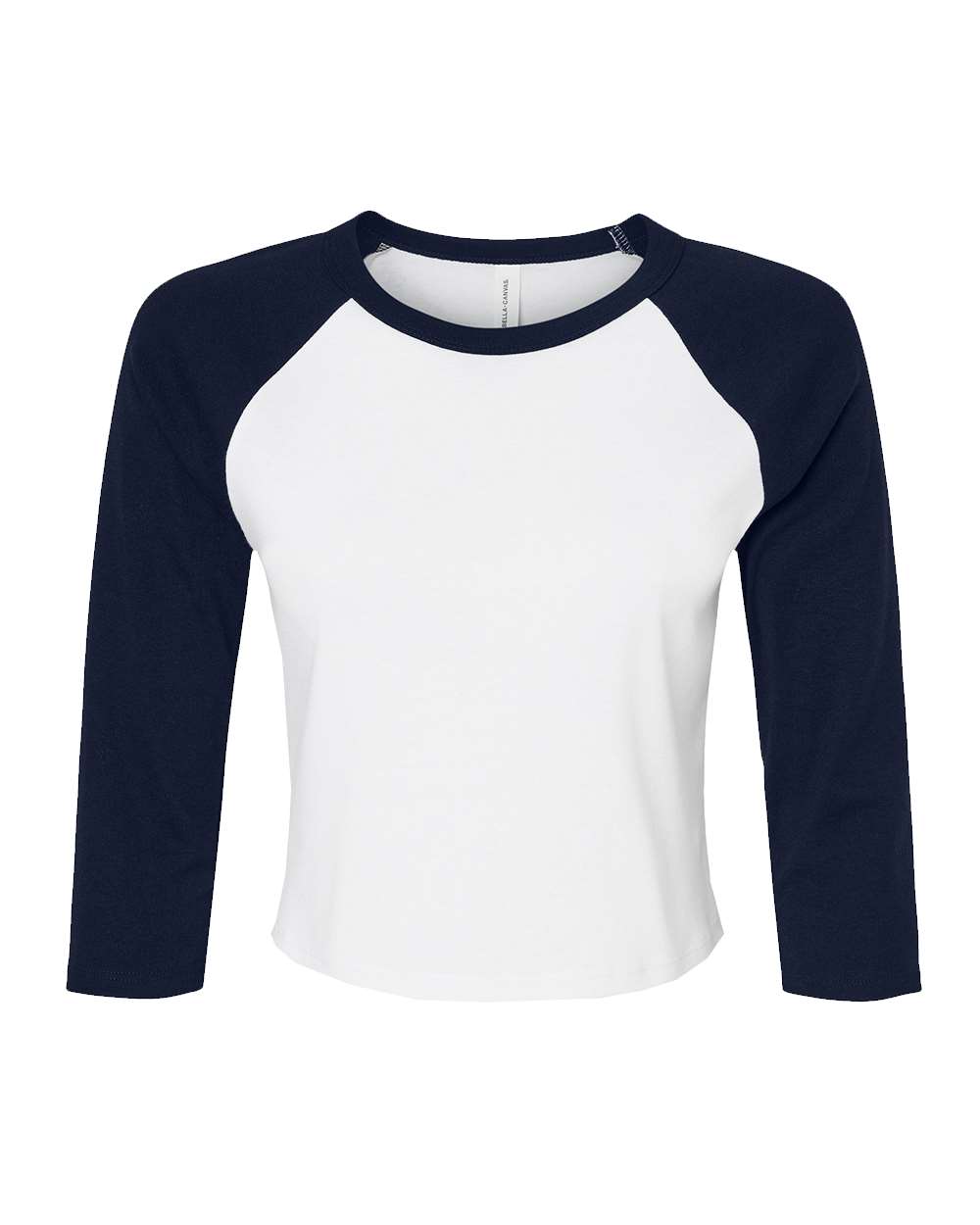 Front View of White/ Navy Women's Micro Rib 3/4 Raglan Sleeve Baby Tee - 1200