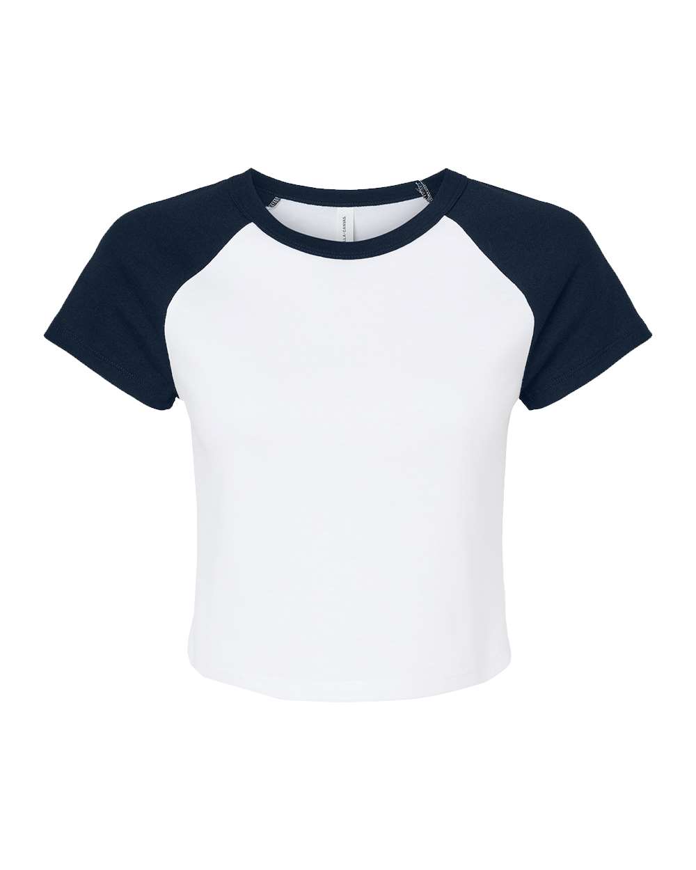 Front View of White/ Navy Women's Micro Rib Raglan Baby Tee - 1201