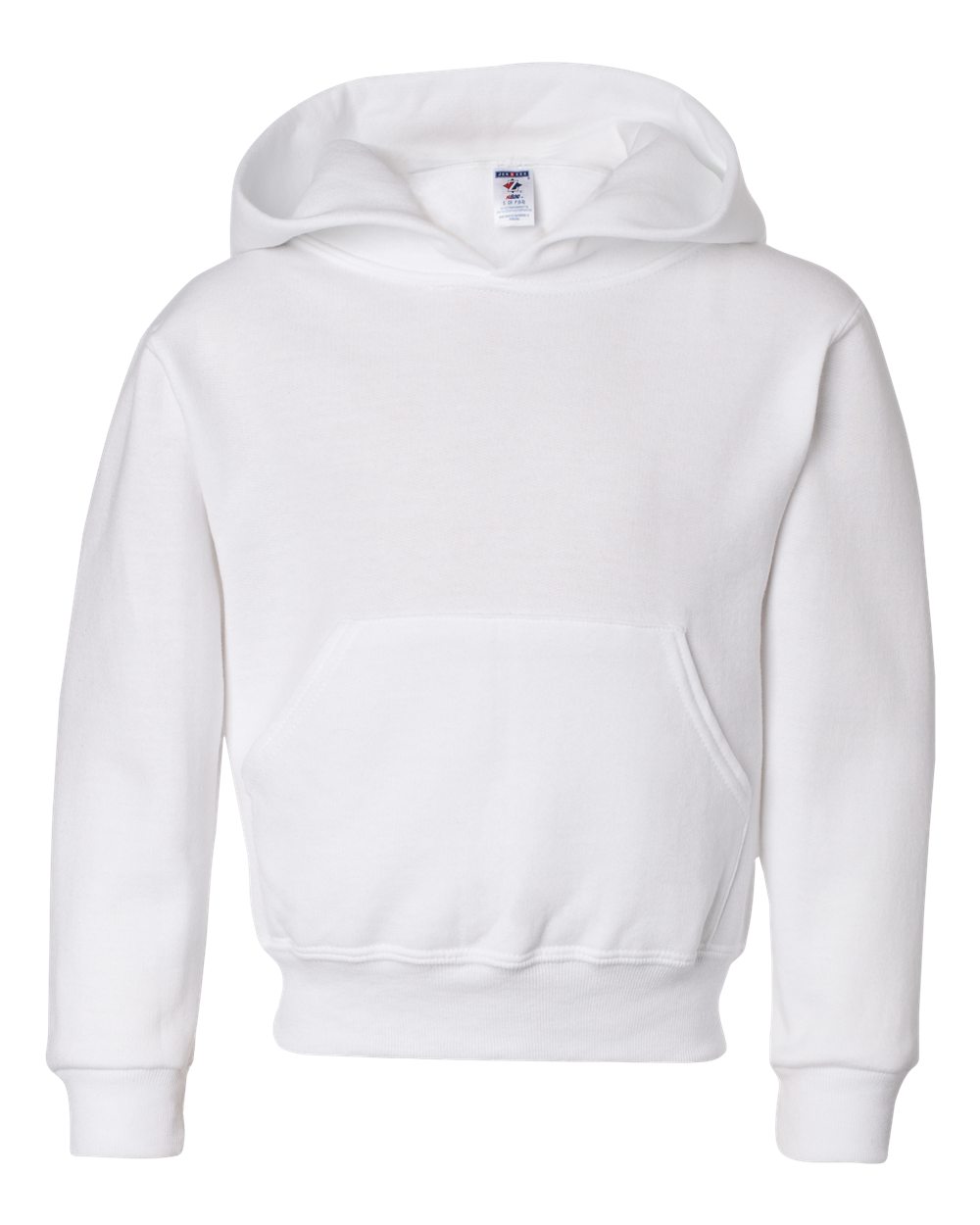 Front View of White NuBlend® Youth Hooded Sweatshirt - 996YR