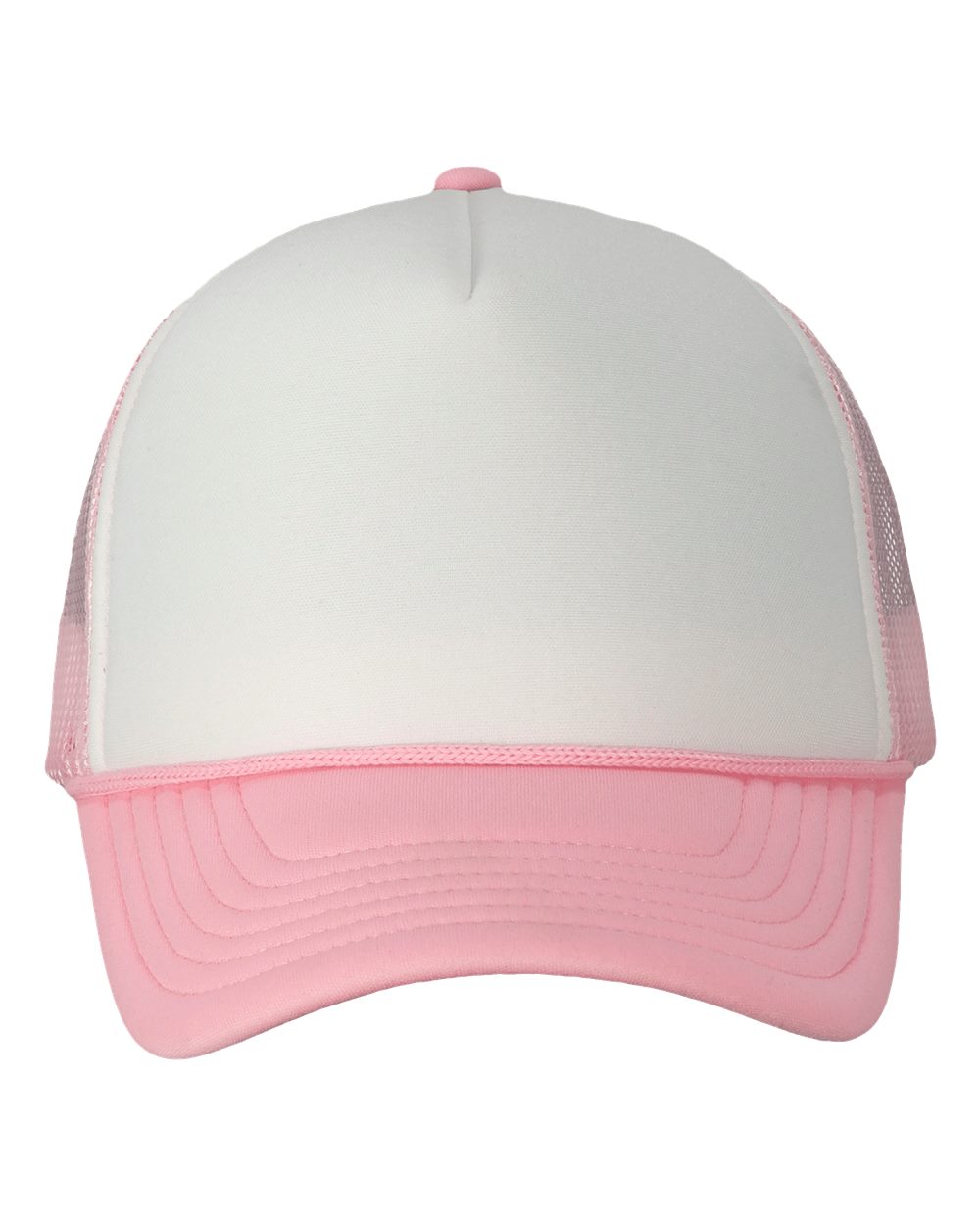 Front View of White/ Pink Foam Mesh-Back Trucker Cap - VC700
