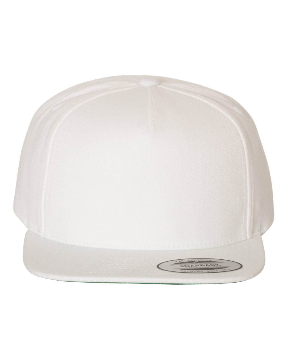 Front View of White Premium Five-Panel Snapback Cap - 5089M