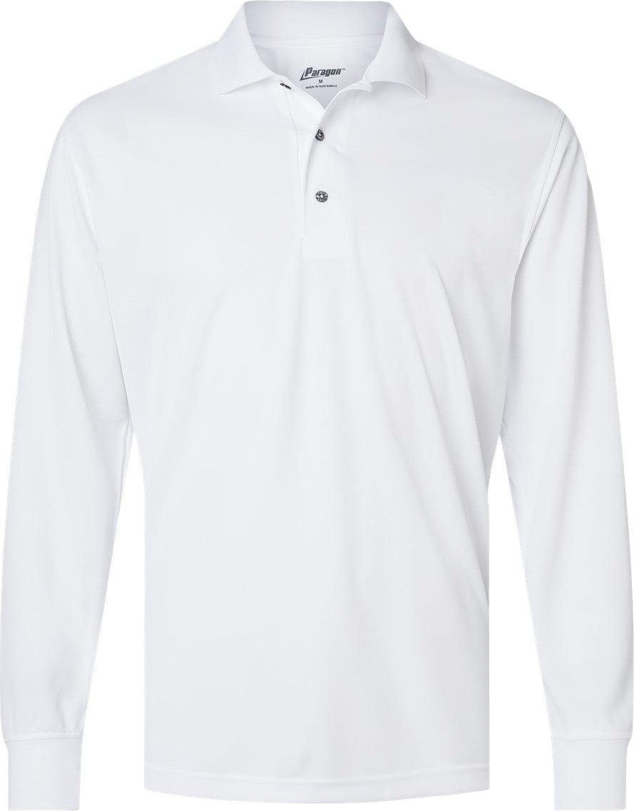 Front View of White Prescott Long Sleeve Polo - 110