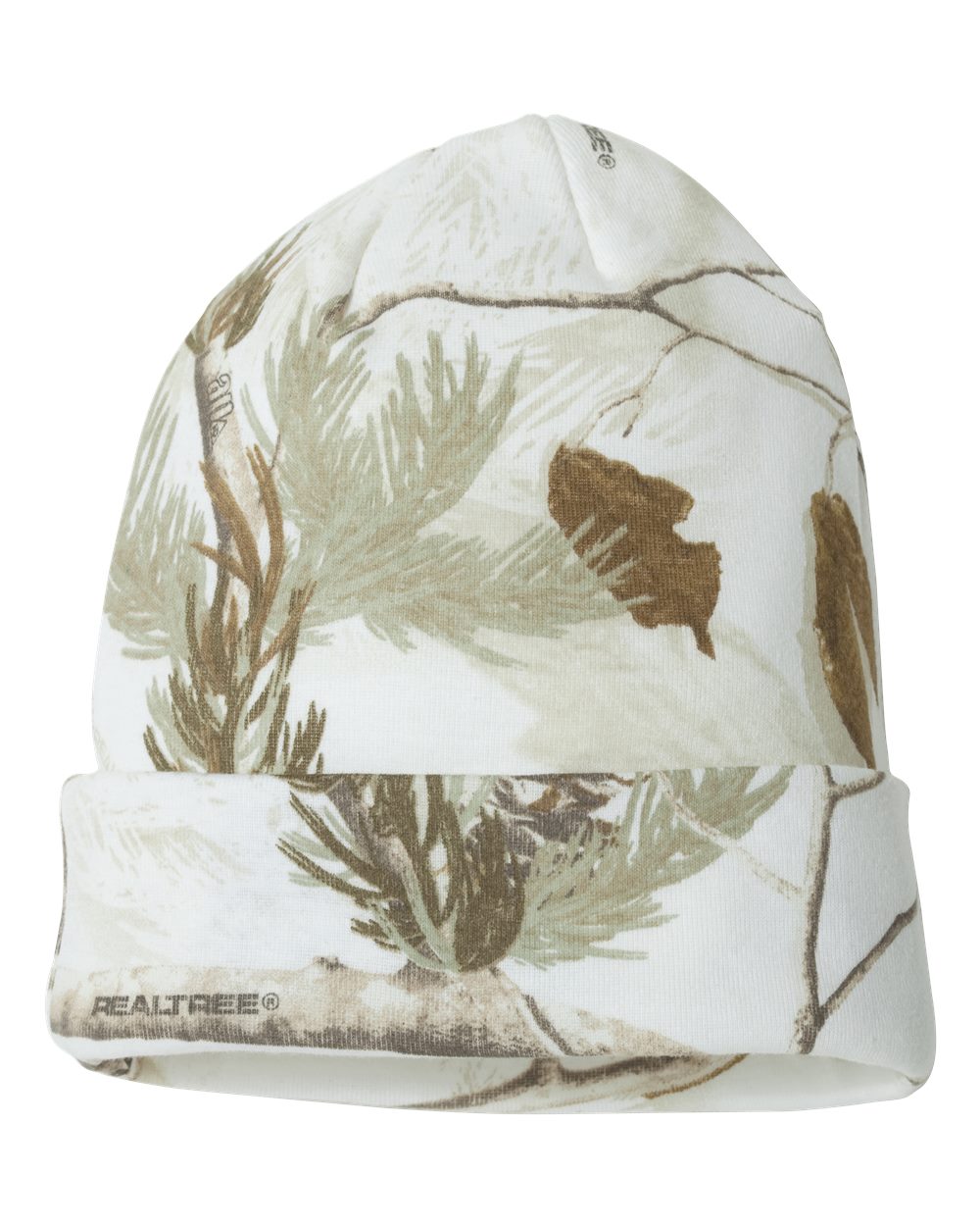 Front View of White Realtree AP 12" Licensed Camo Cuffed Beanie - LCB12