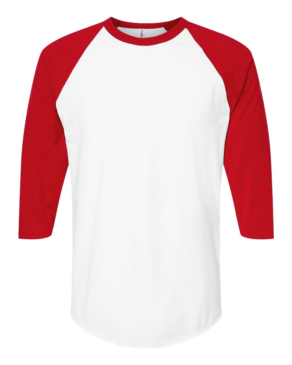 Front View of White/ Red Fine Jersey Raglan T-Shirt - 245