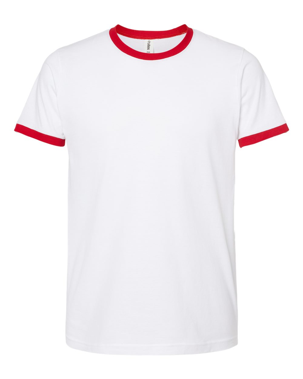 Front View of White/ Red Fine Jersey Ringer T-Shirt - 246