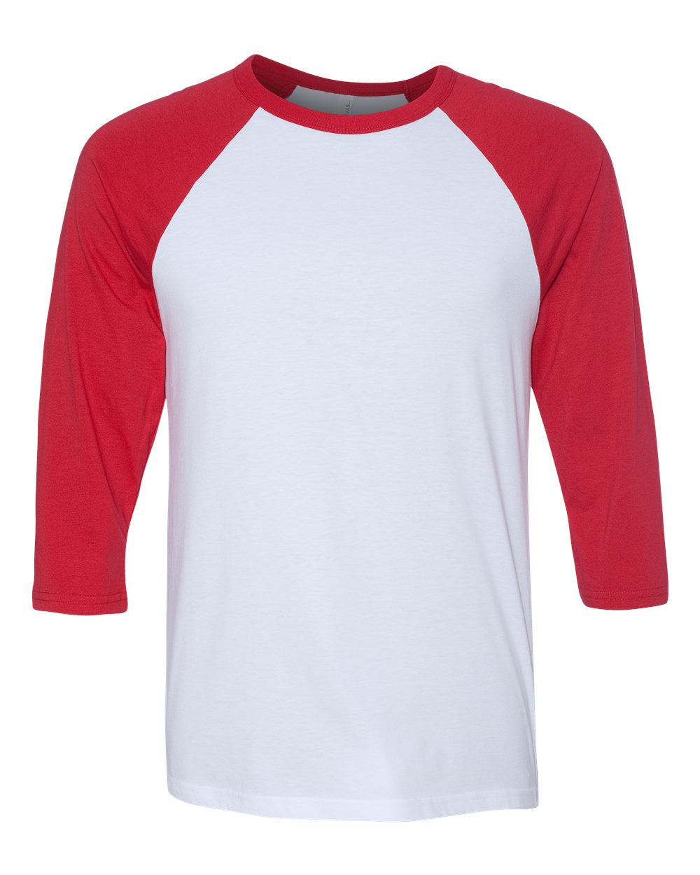 Front View of White/ Red Three-Quarter Sleeve Baseball Tee - 3200