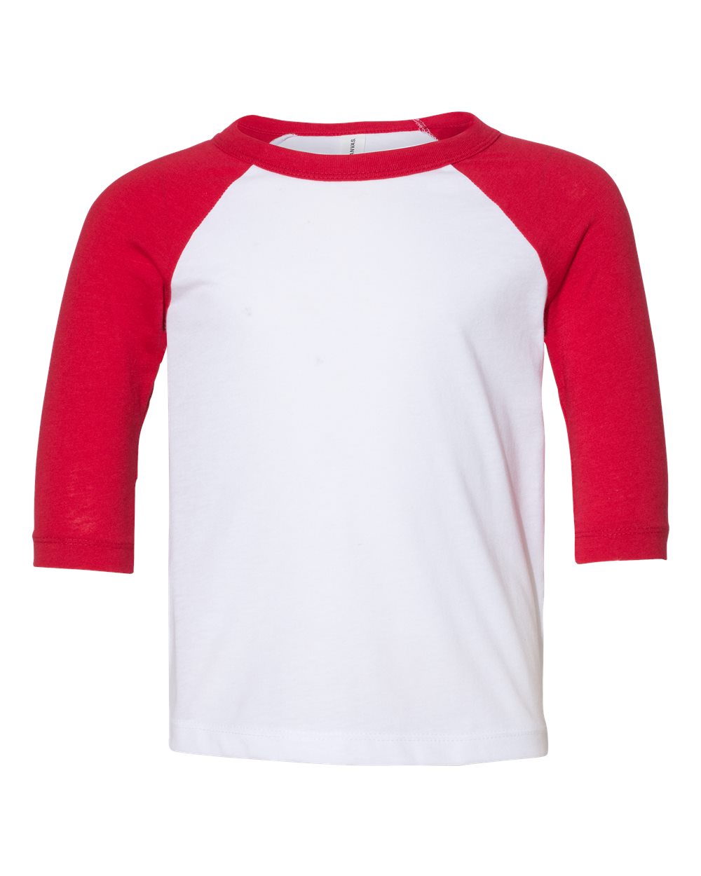 Front View of White/ Red Toddler Three-Quarter Sleeve Baseball Tee - 3200T