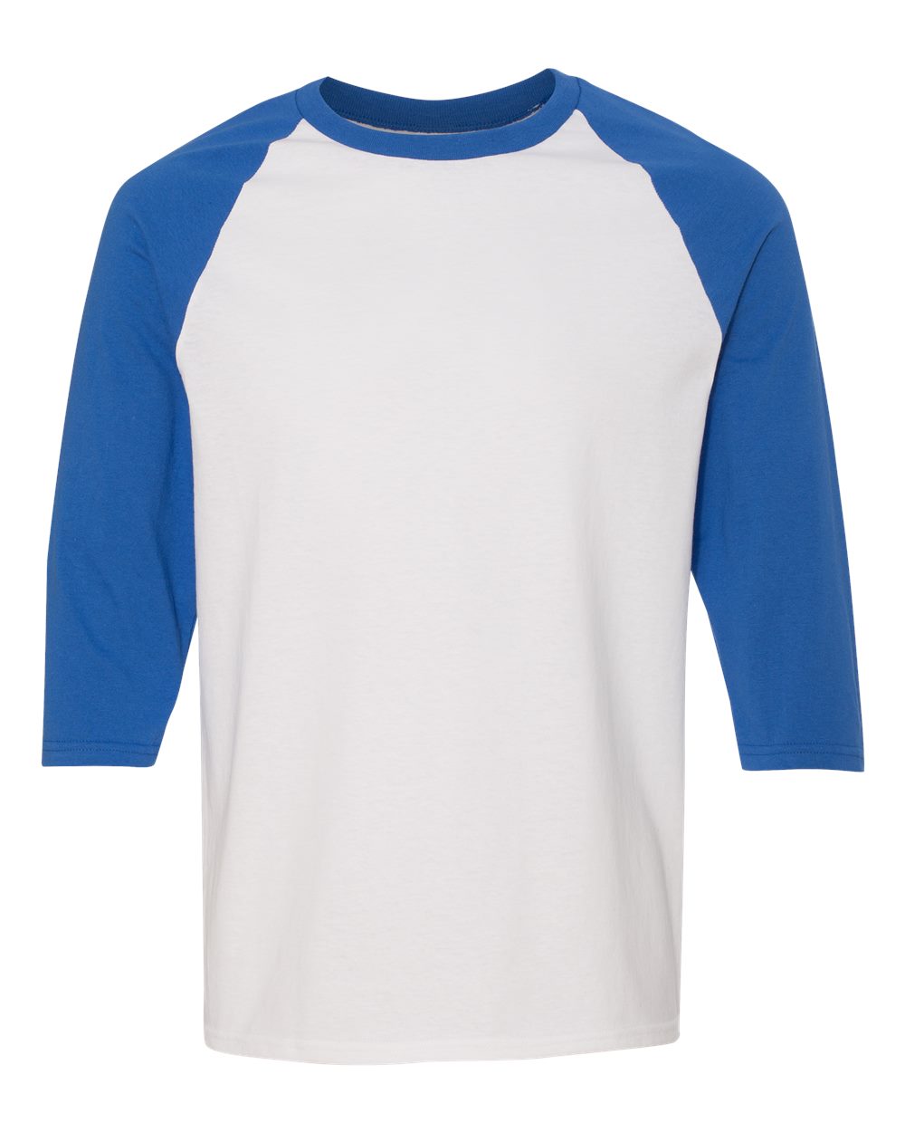 Front View of White/ Royal Heavy Cotton™ Raglan Three-Quarter Sleeve T-Shirt - 5700