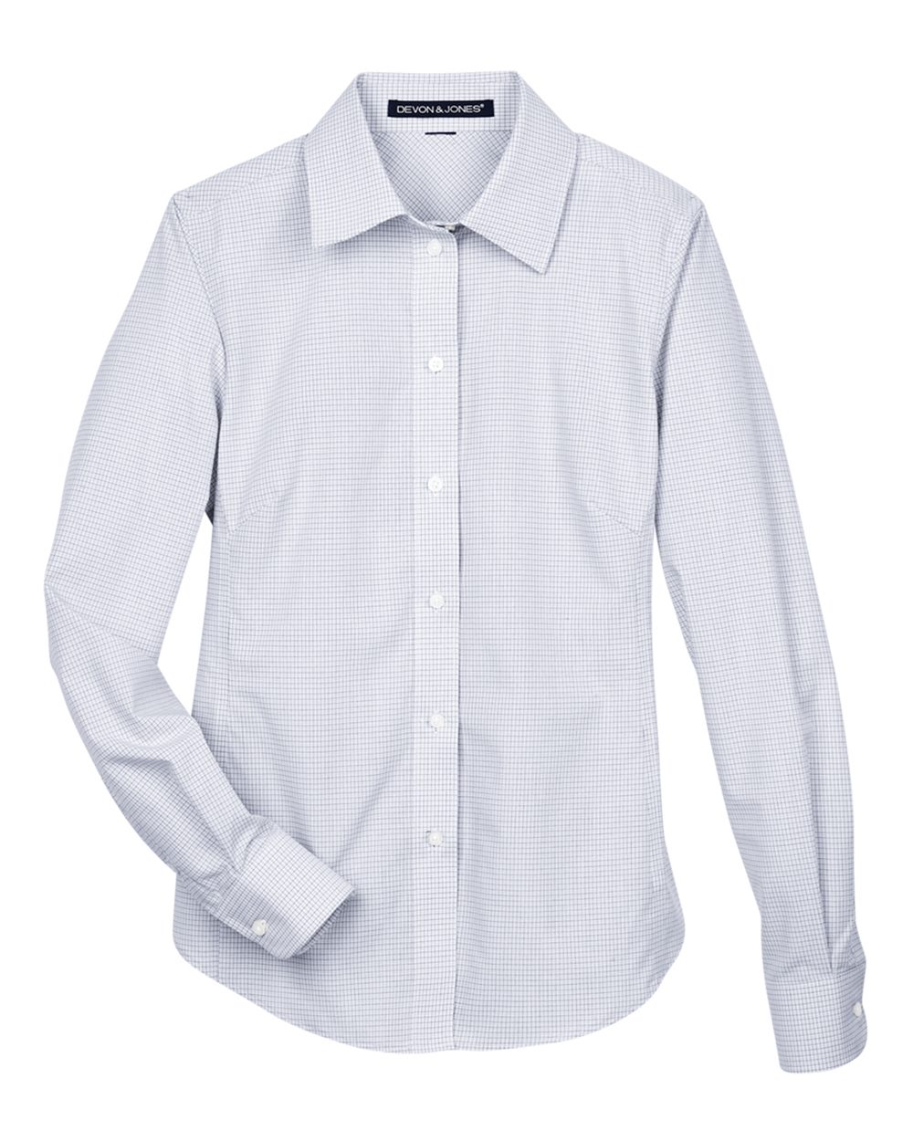 Front View of White/ Silver/ Slate Women's Crown Collection® Micro Tattersall Woven Dress Shirt - DG510W