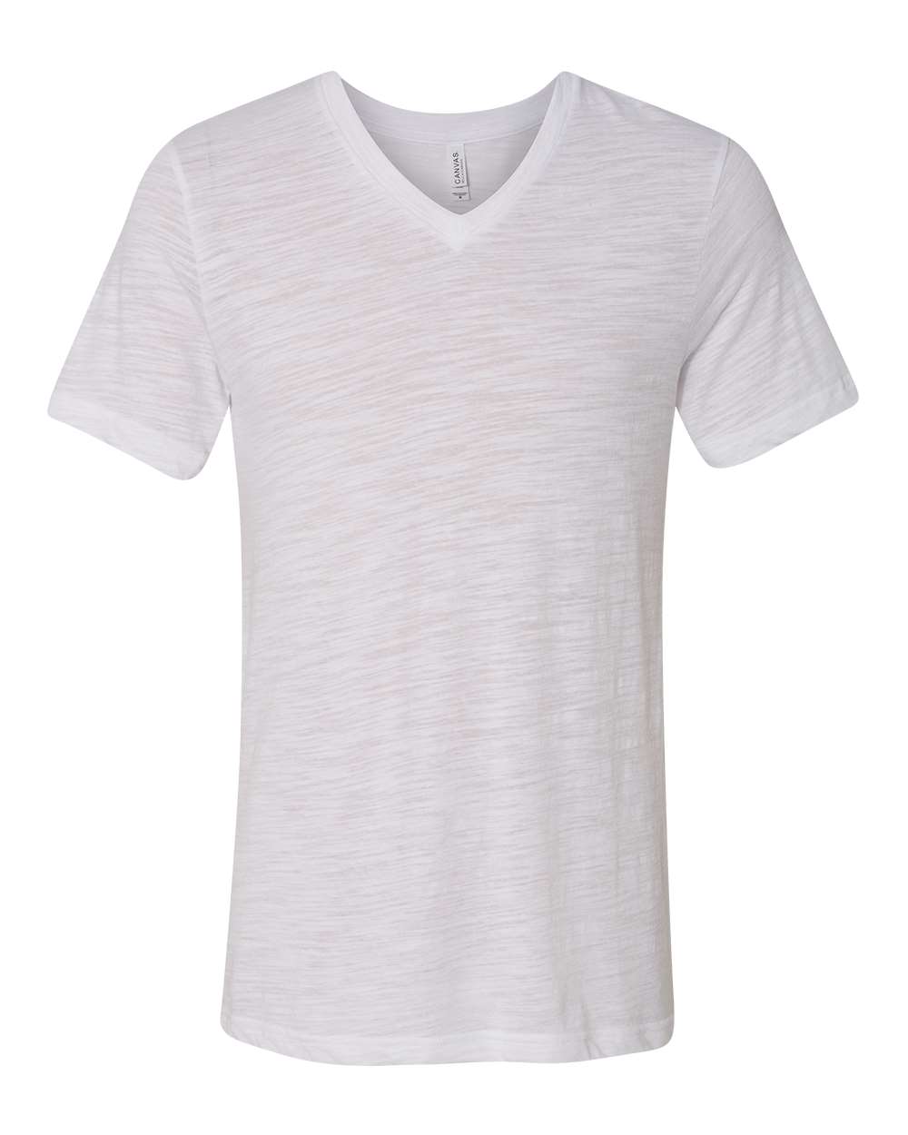Front View of White Slub Textured Jersey V-Neck Tee - 3655