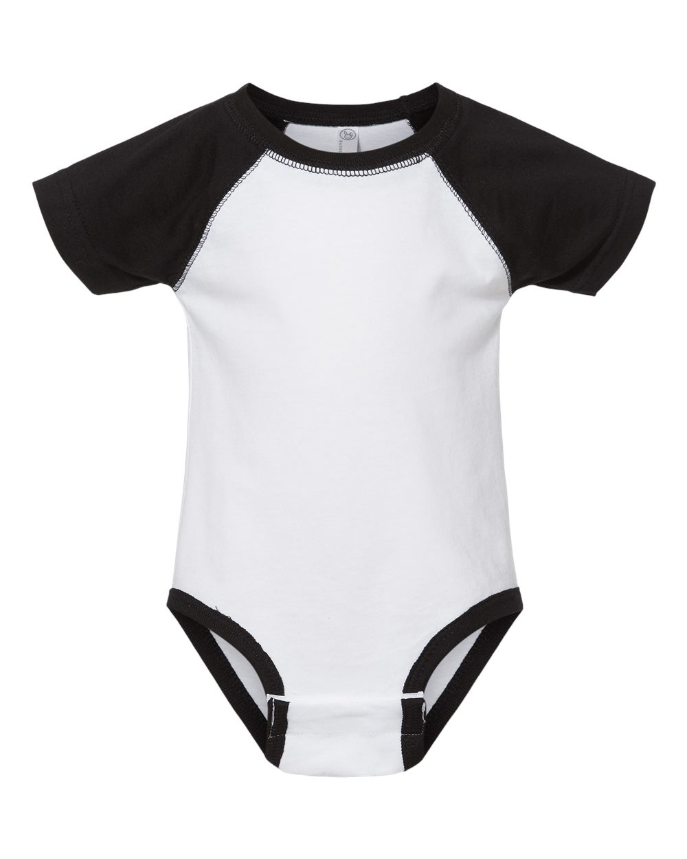 Front View of White Solid/ Black Infant Baseball Fine Jersey Bodysuit - 4430