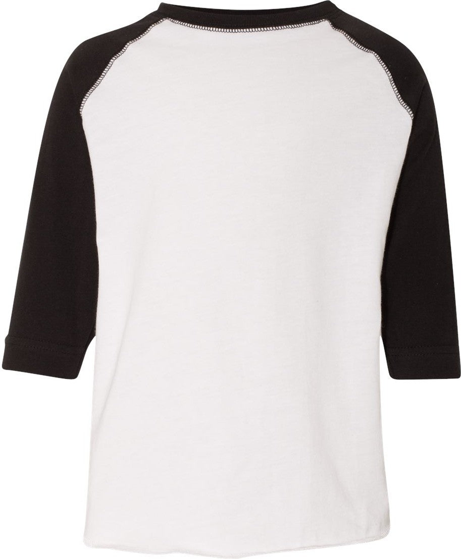 Front View of White Solid/ Black Toddler Baseball Fine Jersey Three-Quarter Sleeve Tee - 3330