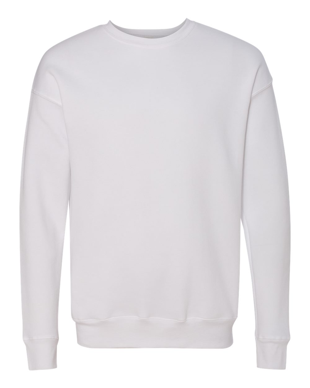 Front View of White Sponge Fleece Drop Shoulder Crewneck Sweatshirt - 3945