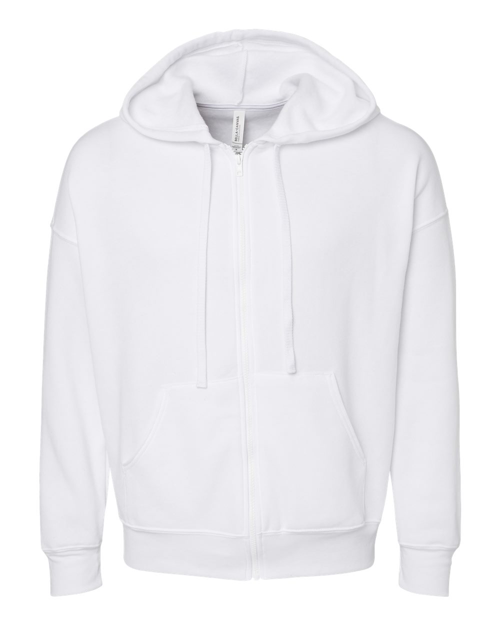 Front View of White Sponge Fleece DTM Full-Zip Hoodie - 3759