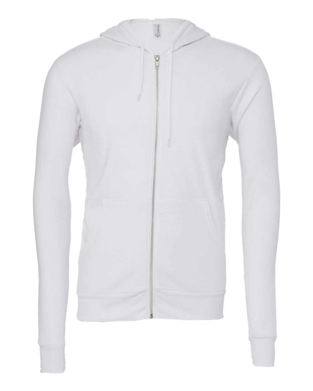 Front View of White Sponge Fleece Full-Zip Hoodie - 3739