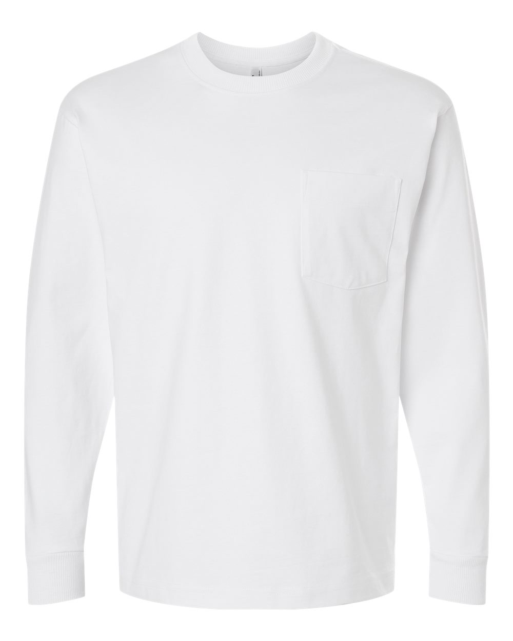 Front View of White Super Heavyweight Long Sleeve Pocket Tee - 9410