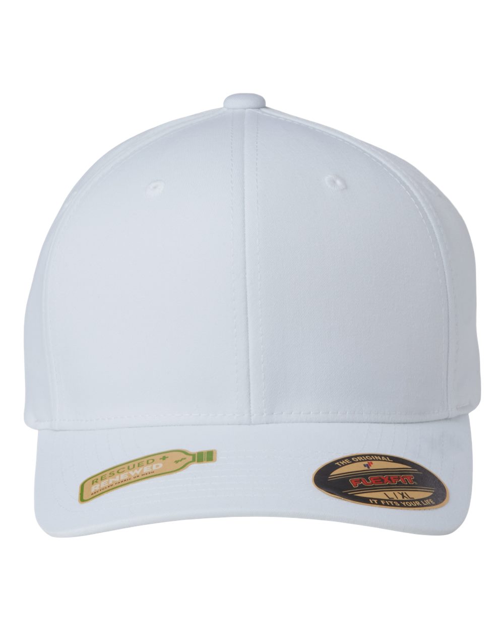 Front View of White Sustainable Polyester Cap - 6277R
