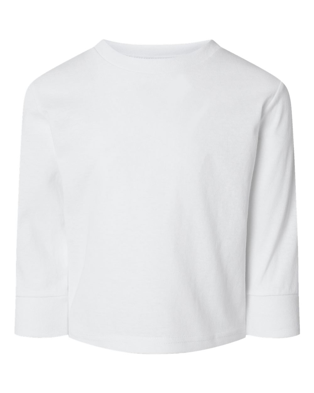 Front View of White Toddler Cotton Jersey Long Sleeve Tee - 3311
